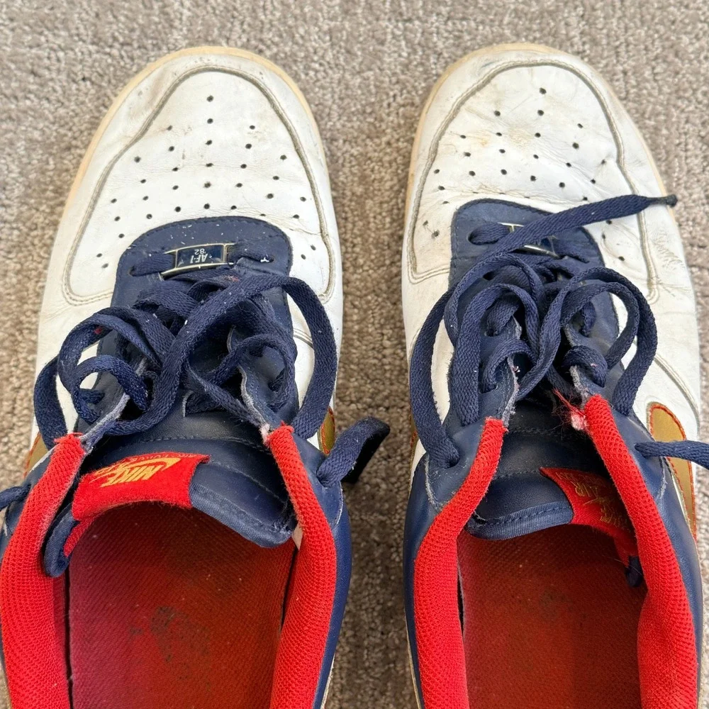 Nike Air Force 1 Low White Navy Red Gold Men's Size 10.5 317295-171 Vintage